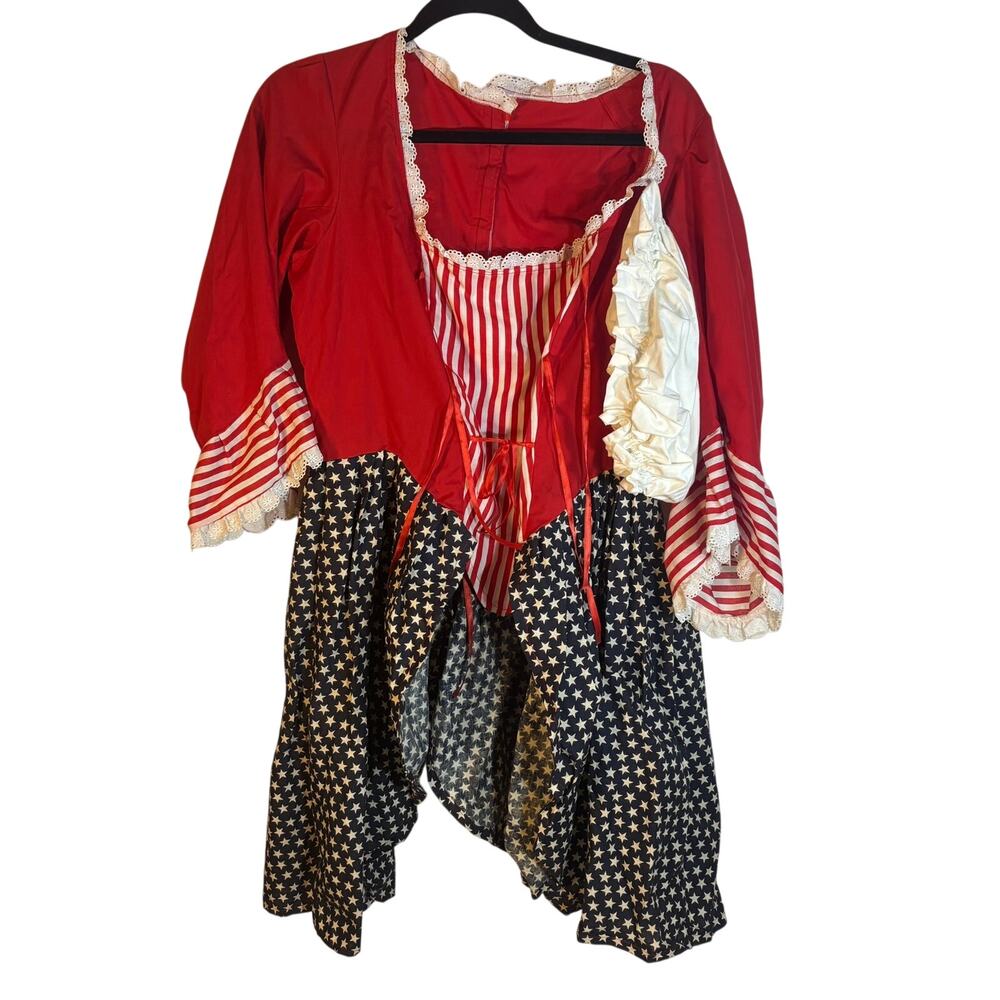 Women’s Colonial Costume Red White Blue Stars Stripes Dress Petticoat Adult